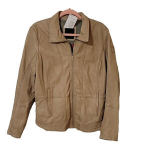NWOT MAURITIUS Beige Genuine Leather Moto Jacket US L